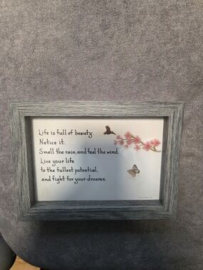 Framed Inspirational Floral Wall Art - Gray Frame with Pink Blossoms